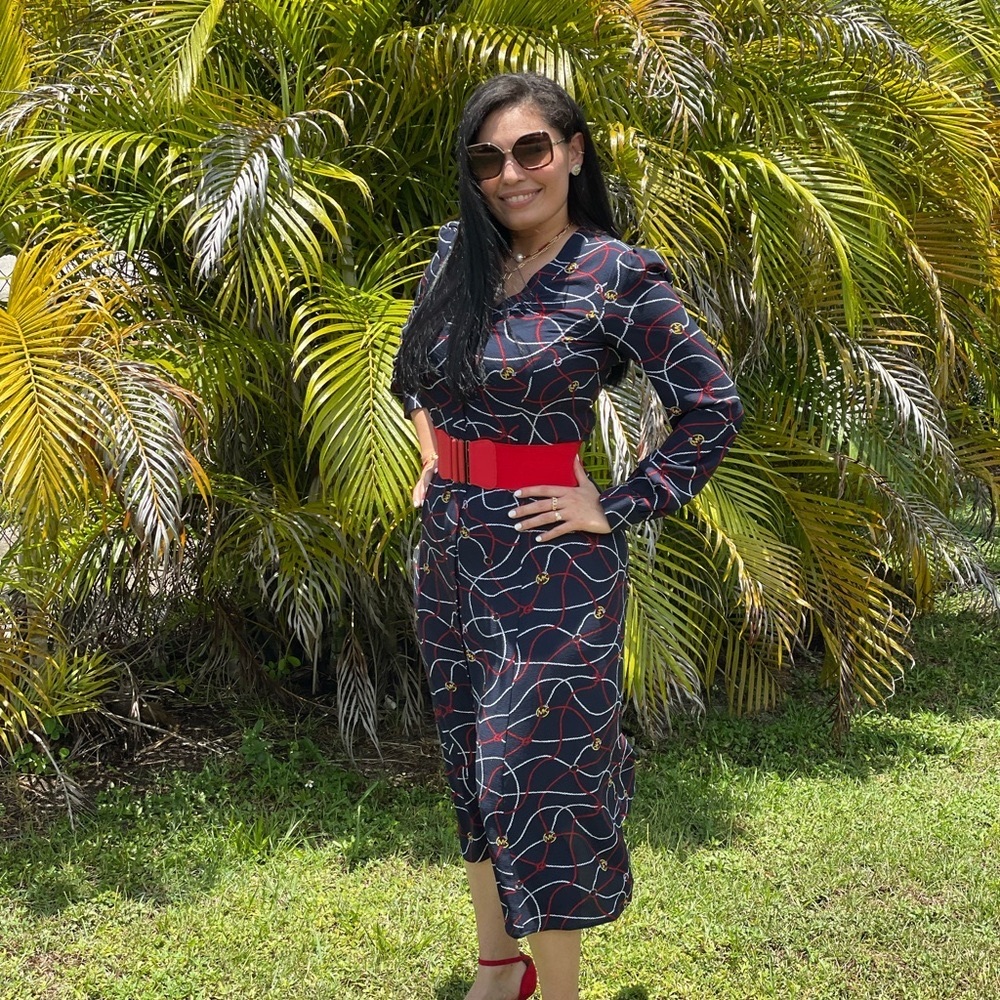 MICHAEL Michael Kors Black Dress with Red and Blue Accents